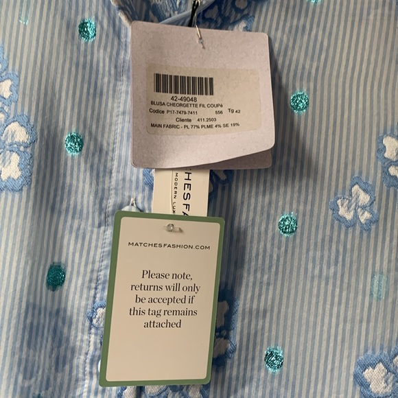 BRAND NEW Luisa Beccaria blue flower Printed Chiffon Blouse - Picture 3 of 12